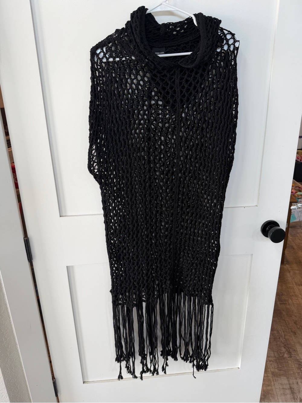 Jonny Cota Studio Black Crochet Fringe Poncho / Tunic -Onesize